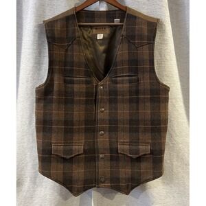 Miller Ranch Denver Colorado Sz XXL Western Wear Cowboy Vest Brown Plaid Wool